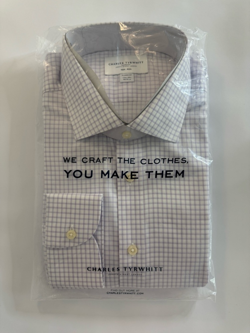 Charles Tyrwhitt Classic Fit Lilac Purple Non-Iron Dress Shirt 17.5/36 in